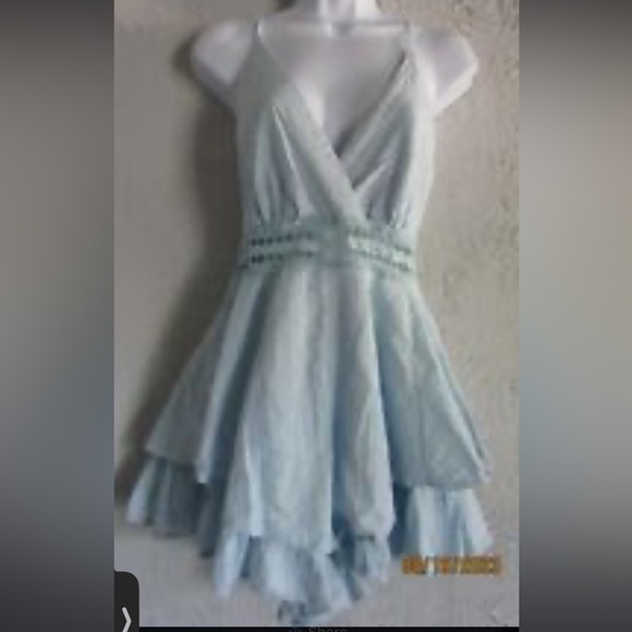 Halter Romper Ruffle Flounce Crochet Lace Cutout Hollow Out Textured Criss Cross - Picture 5 of 12